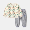 Detail view of cotton toddler tracksuit featuring all-over robot and cartoon prints - 90cm / Off-White Robot Set