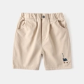 Kids beige cotton shorts with elastic waist and cute dinosaur embroidery for summer - Beige Apricot / 90cm