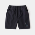 Kids navy blue summer shorts with elastic waist and cute white dinosaur embroidery - Navy Blue / 90cm