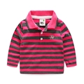 Polo a maniche lunghe a righe per bambini con ricamo a elefante e colletto rosa - 100cm / A Righe Rosa Fucsia