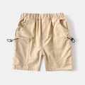 Boys khaki cargo shorts with elastic waist and stylish side pockets for casual summer wear - Khaki / 90cm