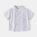 Camicia a righe da bambino a maniche corte con scollo a V e taschino sul petto - A Righe Bianche / 90cm