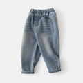 Jungen-Jeans aus hellblau gewaschener Baumwolle mit elastischem Bund und Harem-Schnitt - 140cm / Hellblau Denim