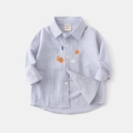 Camicia a righe per bambini a maniche lunghe con ricami nautici in tessuto Oxford di cotone - Strisce Blu Navy e Bianche / 90cm