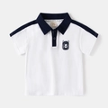 Kleurblok polo shirt voor jongens met korte mouwen en een schattige beer print erop - 90cm / Wit