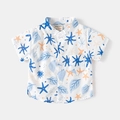 Jungen Kurzarmhemd mit Seestern- und Korallenprints für Sommer und Strandbekleidung - 90cm / Seestern Blatt (V-Ausschnitt)