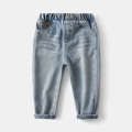 Classic light blue washed boys denim jeans with elastic waistband and distressed details - Light Blue Distressed / 90cm