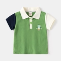 Kinder polo shirt appelgroen met contrastmouwen en robotprint voor jongens - 90cm / Groen Patchwork
