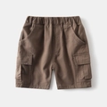 Boys dark brown cargo shorts with elastic waist and large side pockets for summer - Coffee / 90cm