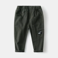 Deep olive green kids' casual cotton trousers with elastic waist and large patch pockets - Dark Army Green / 90cm