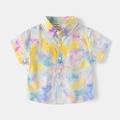 Kids short sleeve shirt featuring vibrant summer tie-dye patterns and button-up front - 90cm / Multicolor Gradient