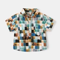 Vibrant boys' short-sleeved shirt with colorful abstract grid print and chest pocket - 90cm / Colorful Cubes