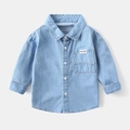 Classic light blue cotton denim shirt for boys featuring a front pocket and button closure - Light Blue / 90cm