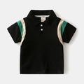 Korte mouw poloshirt voor jongens met stijlvol zwart en groen kleurblokontwerp - 90cm / Zwart