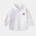 Dettaglio camicia bianca in cotone da bambino con ricamo a forma di orso e bottoni singoli - 90cm / Bianco-Oxford