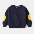 Detail of dark blue kids' sweatshirt with yellow elbow patches and ribbed cuffs - 90cm / Navy Blue