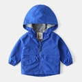 Kids royal blue hooded windbreaker with grey lining and large flap pockets - Blue / 90cm