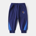 Detail der Dinosaurier-Stickerei und Kontrastsaum an Jungen Marine-Baumwoll-Jogginghose - 90cm / Marineblau