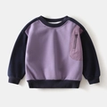 Detail van contrastmouwen en verticaal ritszakje op dit fleece sweatshirt voor jongens - Paars / 90cm