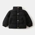 Detail of kids black corduroy padded jacket with silver metal snaps and stand collar - 90 / Black