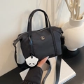 Mini sac cabas minimaliste en nylon noir avec pendentif panda et bandoulière réglable - Noir