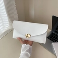 Minimalist white envelope clutch bag with smooth texture and golden metal buckle - White