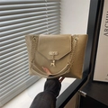 Retro light brown faux leather tote bag with gold chain strap and deer pendant - Khaki