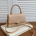 Piccola borsa quadrata beige elegante con trama coccodrillo e fibbia dorata - Cachi