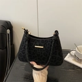 Retro black leopard print underarm bag with gold metal trim and tied handle design - Black