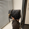 Black quilted mini flap bag with golden chain and ball adjustment buckle strap - Black