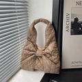 Gesteppte Tragetasche mit großer Schleife in Kaki-Braun, modische Schultertasche für Damen - Khaki