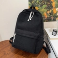 Mochila minimalista de pana negra de gran capacidad con cremalleras de cuerda blancas - Negro