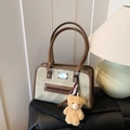 Chique olijfgroene draagtas met bruin lederen bies en schattige pluche beer hanger - Met Hanger / Khaki