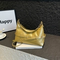 Borsa a spalla chic giallo senape in pelle metallizzata con fibbia dorata elegante - Oro
