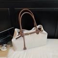 Minimalistische beige canvas tote tas met bruine lederen handvatten voor woon-werk - Bruin