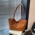 Brown woven shoulder tote bag with fine cross-weave texture and minimalist design - Brown