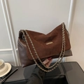 Borsa a tracolla alla moda marrone scuro patchwork con catena dorata per le donne - Marrone