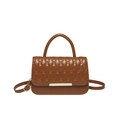 Brown faux leather handbag with wave quilted stitching and golden buckle detail - Brown