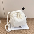 White corduroy crossbody bag with woven zipper pull and adjustable fabric strap - Off White