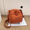 Caramel corduroy shell crossbody bag with dual zippers and adjustable shoulder strap - Brown