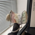 French retro underarm bag with star pattern, denim fringe, and chain strap detail - Rice White Five-Pointed Star