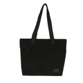 Bolso tote grande de pana negra para oficina con diseño minimalista y bolsillo frontal - Negro