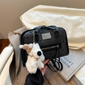 Deep grey polka dot backpack for women with lovely plush dog pendant charm - With Pendant / Black