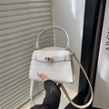 Mini sac à main blanc à motif crocodile avec fermoir doré et bandoulière amovible - Blanc