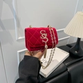 Rode fluwelen mini tas met dubbel S-logo en gouden kettingriem voor dames mode - Rood