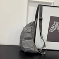 Dark grey faux leather chest bag with two utility pockets and wide strap - Gray