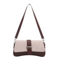 Retro cream and brown contrast shoulder bag with silver metallic buckle on white background - White
