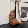 Retro brown PU leather chest bag with dual front pockets and adjustable nylon strap - Brown