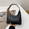 Black hobo shoulder bag with brown S-pattern silk scarf and matte leather finish - Black