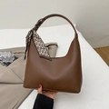 Dark coffee hobo handbag with silk scarf handle detail and gold-lettered leather finish - Brown